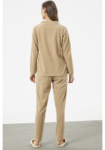 Sementa Gömlek Yaka Düğmeli Polar Pijama Takım - Camel 001