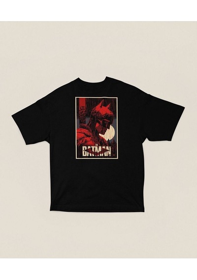 Dc Kahraman The Batman Baskılı Unisex Oversize Tişört Siyah