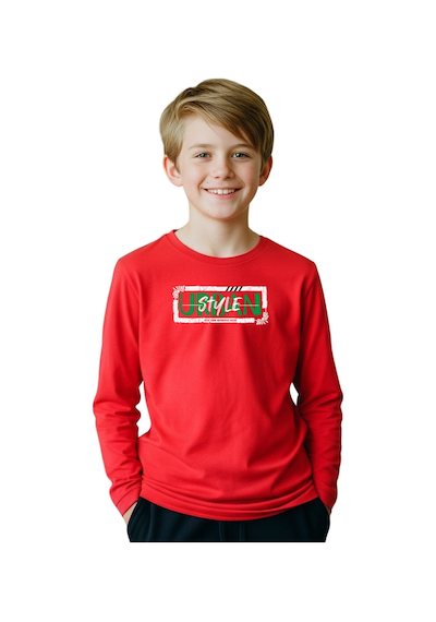Panios Kids Düz Yuvarlak Yaka Urbaan Baskı Detaylı Erkek Çocuk Sweatshirt Kırmızı