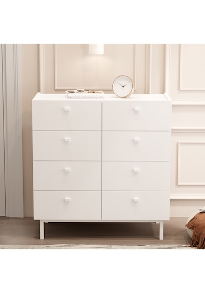 Robinhome Rhode Geniş Şifonyer 8 Çekmeceli Ahşap Ayaklı Beyaz