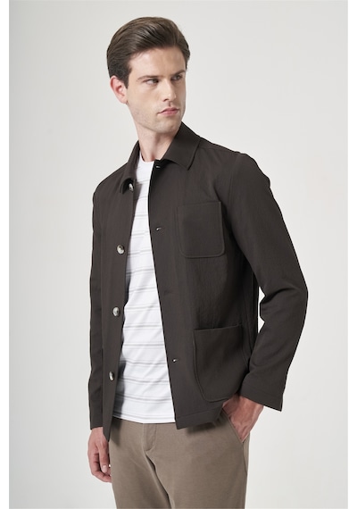 İmza Kahverengi Berberi Yaka Çizgili Desen Gofreli Slim Fit Casual Mont 1007260153