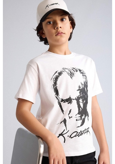 Defacto %100 Pamuk Atatürk Baskılı Tişört Erkek Çocuk B6938a826smwt34 Beyaz-wt34