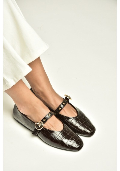 Fox Shoes Z920350011 Kahverengi Kroko Basklı Kadın Babet