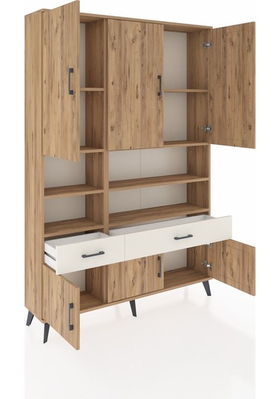 Arges Dolap 8 Raflı 2 Çekmeceli 6 Kapaklı 132x30x195 Çam-çam/... Çam