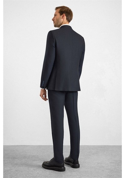 Süvari Lacivert Slim Sivri Yaka 6 Drop Yelekli Takım Elbise Tk1001100188-m09