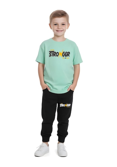 Fyk Kids Erkek Çocuk Think Yazı Baskılı Yazlık Alt-üst Takım Mint Yeşil