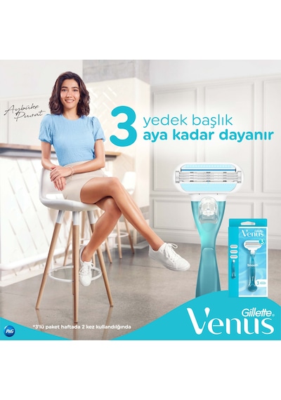 Gillette Venüs Smooth Kadın Tıraş Makinesi + Yedek Başlık 3'lü