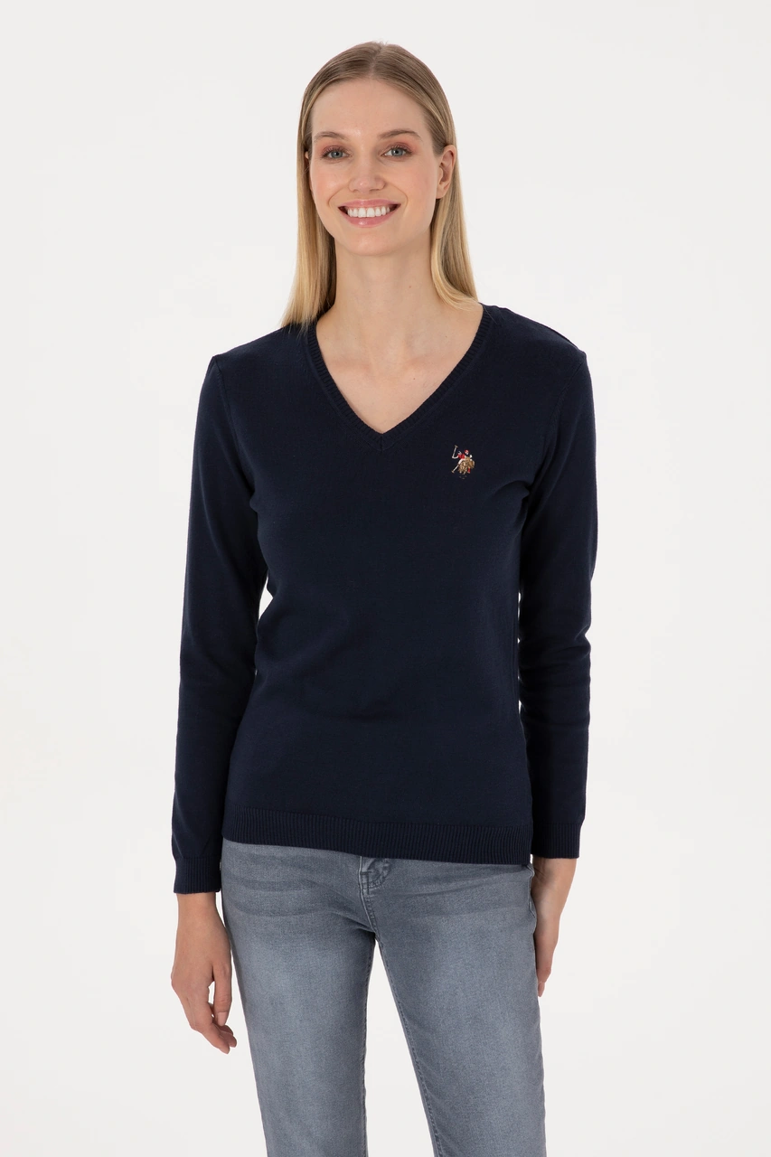 U.S. Polo Assn. Kadın Lacivert V Yaka Basic Kazak 50307727-VR033