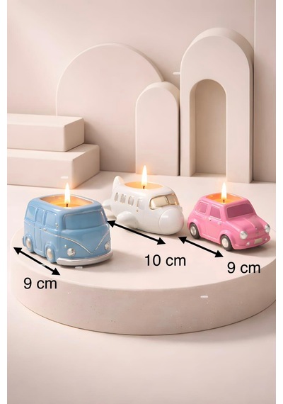 Sevimli Araçlar Kap İçi Mum Set3 3 Lü Set Renkli
