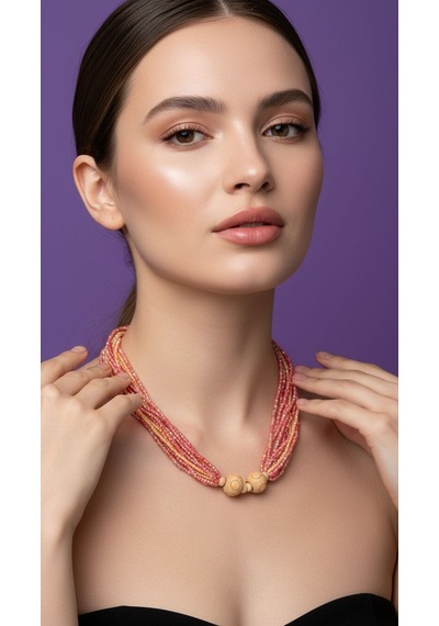 Kristal Boncuklu Kadın Kolye Boy 23 Cm Pembe