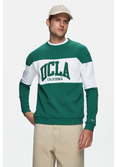 Ucla Archer Yeşil Bisiklet Yaka Nakışlı Loose Fit Erkek Sweatshirt Yeşil