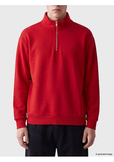 LC Waikiki Lc Waıkıkı Kırmızı Yarım Fermuarlı Dik Yaka Erkek Sweatshirt