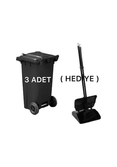 3 Adet Plastik Çöp Konteyneri 120 Lt Isıya Karşı Dayanıklı Kapaklı Faraş Hediyeli Siyah