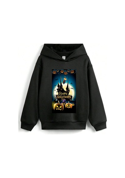 Stil X Halloween - Cadılar Bayramı Baskılı, Kapüşonlu Çocuk Sweatshırt, 3 İplik Şardonlu Siyah-1 Stil X Halloween - Cadılar Bayramı Baskılı, Kapüşonlu Çocuk Sweatshırt, 3 İplik Şardonlu Siyah-1
