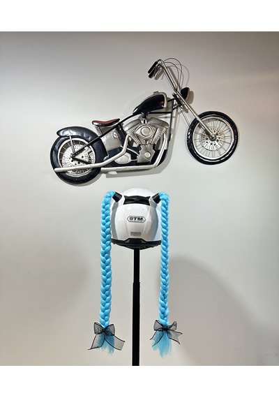 Motor & Motosiklet Mavi Çift Örgülü Saç Kask Dış Aksesuarı Diğer