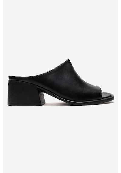 Luvishoes Sorex Siyah Cilt Hakiki Deri Kadın Kalın Topuklu Terlik