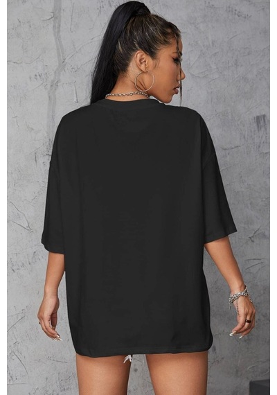 Unisex Fine Baskılı Kısa Kol T-shirt SIYAH
