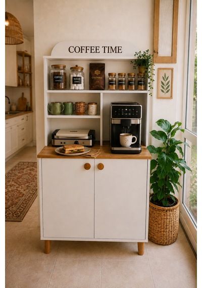 Coffeelina Çok Amaçlı Kahve Köşesi & Modern Mutfak Dolabı Beyaz Meşe Beyaz Meşe Coffeelina Çok Amaçlı Kahve Köşesi & Modern Mutfak Dolabı Beyaz Meşe Beyaz Meşe