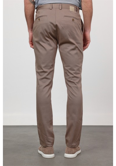İmza Koyu Bej Yan Cep Düz Paça Armürlü Slim Fit Pamuklu Chino Pantolon 1003260165