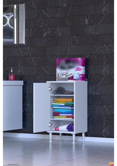 Söke 35 Cm Çok Amaçlı Kapaklı 2 Raflı 3 Bölmeli Komidin Dolap Beyaz
