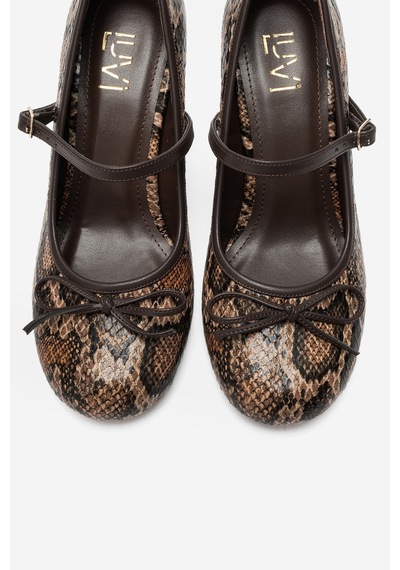 Luvi Shoes Acland Kahverengi Desenli Fiyonklu Kadın Topuklu Ayakkabı
