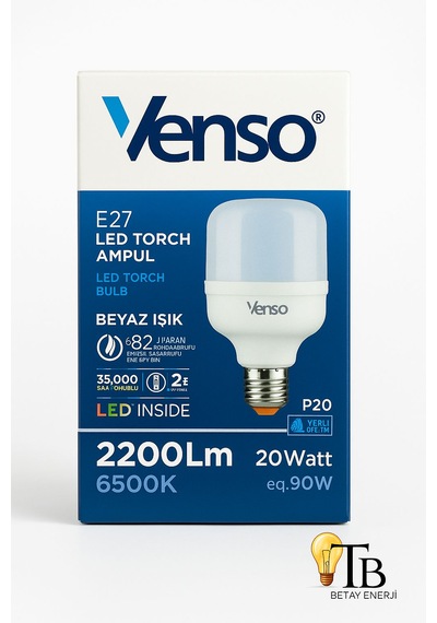 Venso E27 Led Torch Ampul 20w 2200 Lm 6500k Beyaz Işık 1