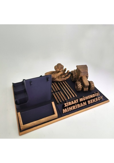 Kişiye Özel Ziraat Mühendisi Masa İsimliği Ve Kartvizitlik Gold - Siyah