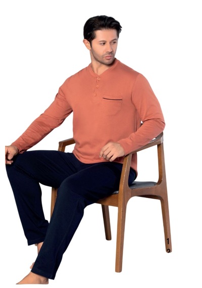 Melodi 18008 %100 Pamuk Uzun Kol Erkek Pijama Takımı Kiremit