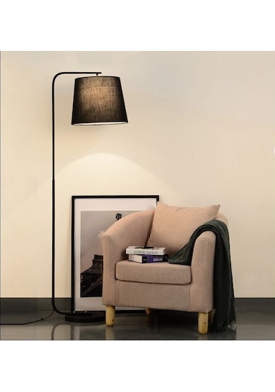 Riolight Retro Rustik Siyah Hareketli Kumaş Başlik Metal Lambader