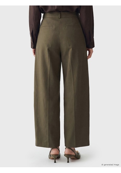 Lcw Modest Haki Geniş Paça Pileli Kadın Kumaş Pantolon