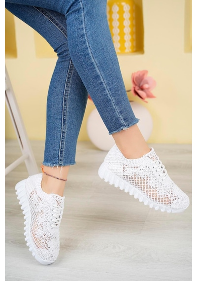 Aymood Örgü Desenli Sneakers C Beyaz Tekstil Beyaz