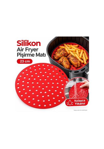Isıya Dayanıklı Yıkanılabilir Silikon Fırın Ve Airfryer Yuvarlak Model Pişirme Matı 23 Cm Çok Renkli