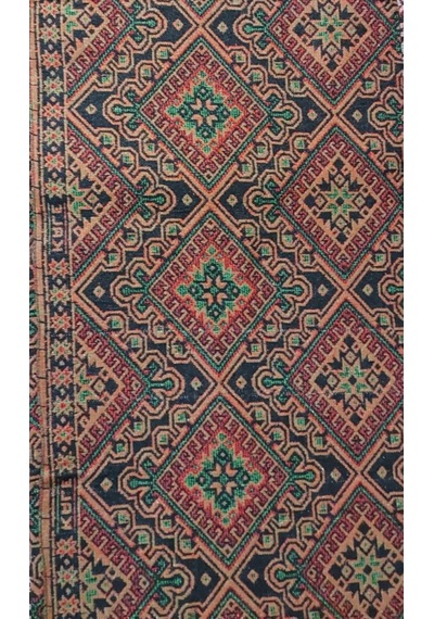 Algelsineve Hisar Koyu Makine Dokuması Büyük Kilim Yeşil-kırmızı-siyah