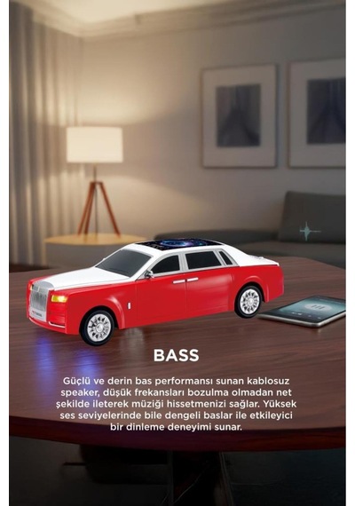 Bluetooth Hoparlör Rolls-royce Görünümlü Araba Led Ekranlı 15w Tws Fm Usb Speaker D82