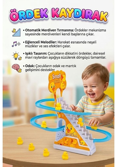 Işıklı Sesli Müzikli 5 Parçalı Ve 3 Ördekli Merdiven Çıkan Hayvan Figürlü Eğitici Oyuncak Ördek