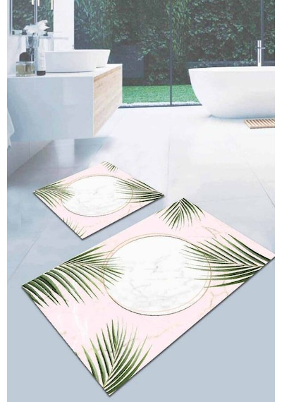 Pudra Yapraklı Banyo Halısı Klozet Takımı Paspas Seti Bs051n11