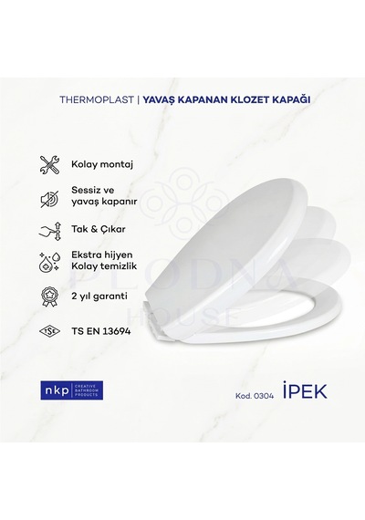 İpek Oval Klozet Kapağı Yavaş Kapanır / Soft Close Beyaz