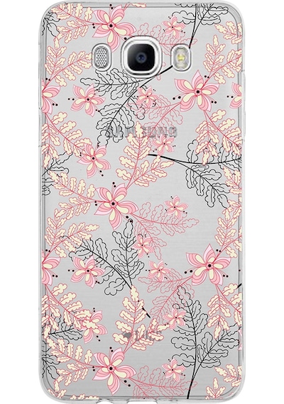 Samsung Galaxy Uyumlu J7 2016 Kapak Floral Kırmızı Tasarımlı Şeffaf Silikon Kılıf