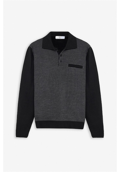 Süvari Siyah Regular Fermuarlı Polo Yaka Kazak Tr2013700498-s09 Siyah