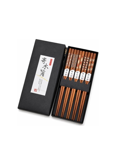 Valkyrie 5 Çift Ahşap 22,5cm Yemek Çubuğu Seti Hediyelik Kutulu Japon Çin Kore Sushi Chopstick