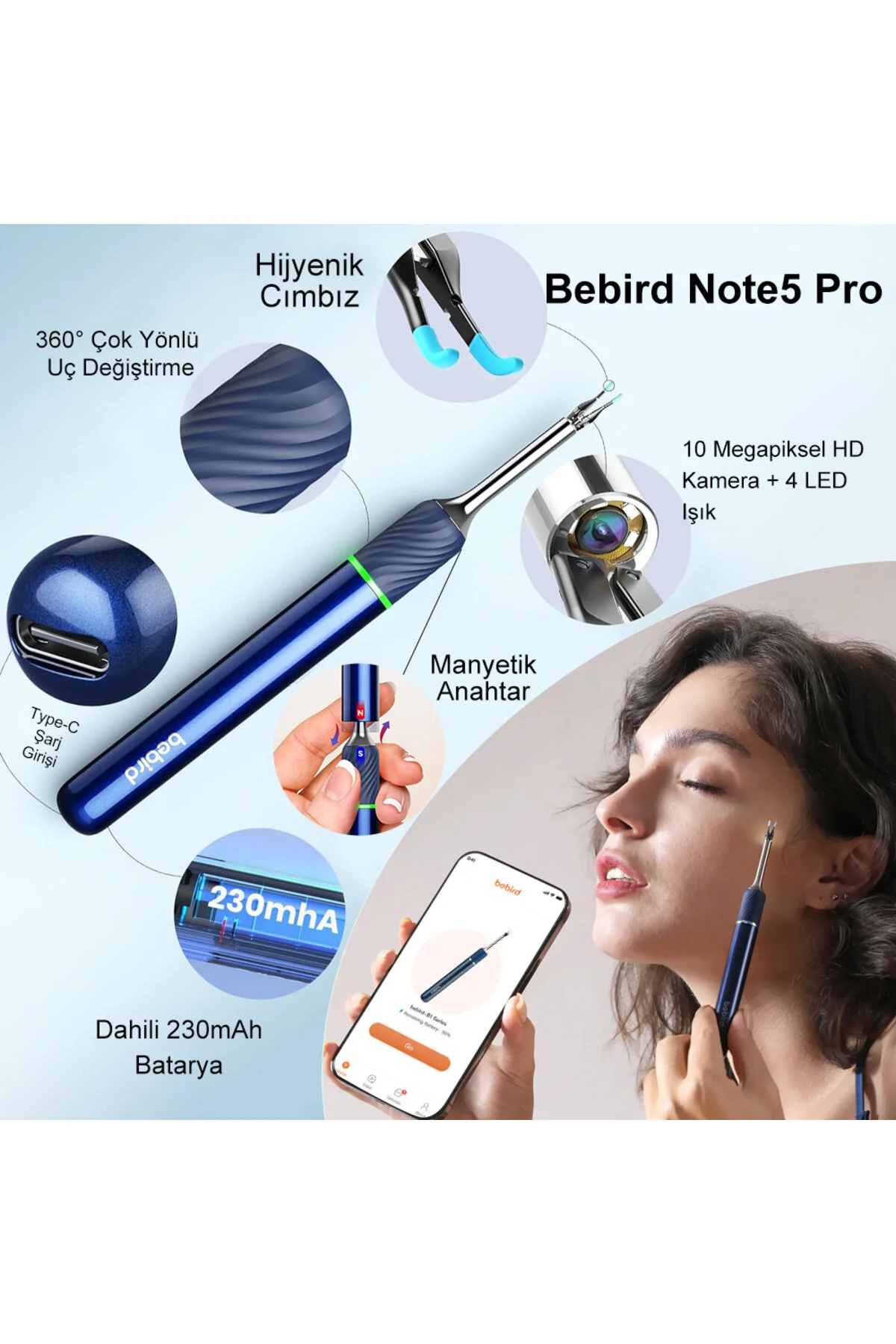Bebird Earsight Note 5 Pro 10 Mp Hd Kameralı Akıllı Kulak Temizleme Cihazı