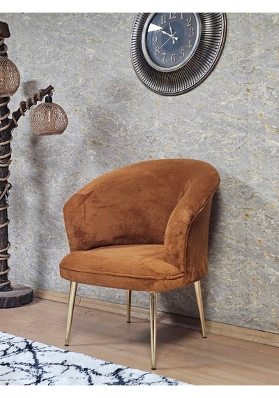 Zafir Tekli Teddy Gold Kaplama Sivriltme Ayak Çay Seti Koltuk Tekli Berjer , Balkon, Salon, Ofis Kiremit