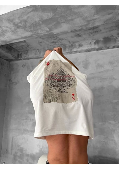 Etiler Collection Erkek Ön Ve Arka Baskılı Oversize Bisiklet Yaka T-shirt - Beyaz