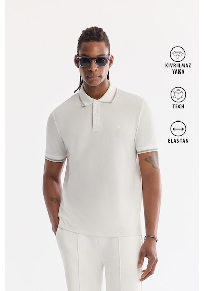 Avva Erkek Beyaz Kıvrılmaz Polo Yaka Pamuklu Teknik Kumaş Regular Fit T-shirt A61y1097