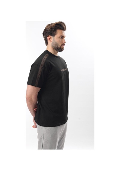 Madmext Siyah Bisiklet Yaka Baskılı Erkek T-shirt E7110 Siyah