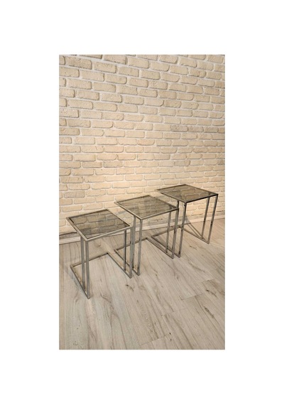 Füme Camlı Metal Zigon Sehpa Gümüş - 908289047 Gümüş