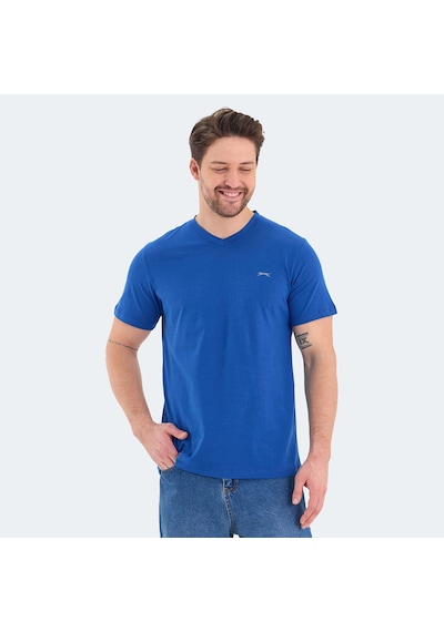 Slazenger RIVALDO Erkek V Yaka Saks Mavi Tişört