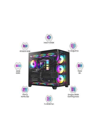 Dragos DRX7378 i7-13700k 32 GB 1 TB NVMe SSD 12 GB RTX5070 Free Dos Masaüstü Oyuncu Bilgisayarı