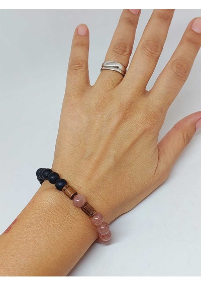 Çilek Kuvars & Oniks Taşı 8mm Unisex Tasarım Bileklik Hawaii Mode Çok Renkli