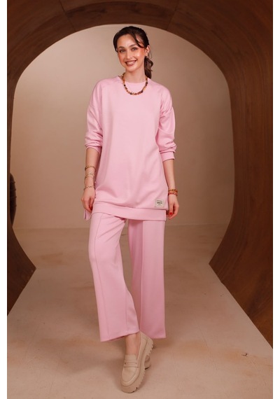 Balenbi Kadın Oysh Modal Kumaş Oversize 80 Cm Tunik Bol Paça Pantolon Tesettür Takım 1228 Pembe Balenbi Kadın Oysh Modal Kumaş Oversize 80 Cm Tunik Bol Paça Pantolon Tesettür Takım 1228 Pembe